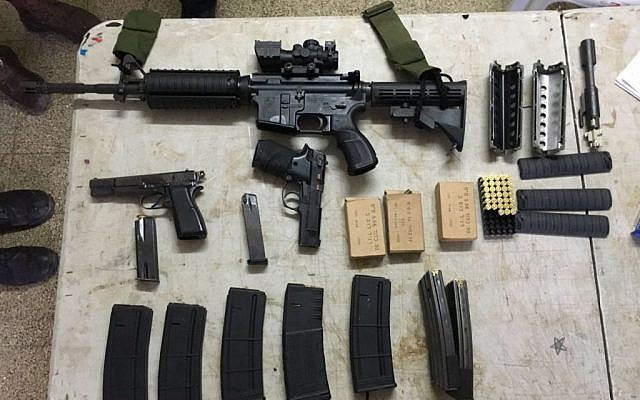 Weapons seized by IDF troops during overnight raids on West Bank towns and villages, February 22, 2016. (Source: IDF Spokesman's Unit, The Times of Israel)