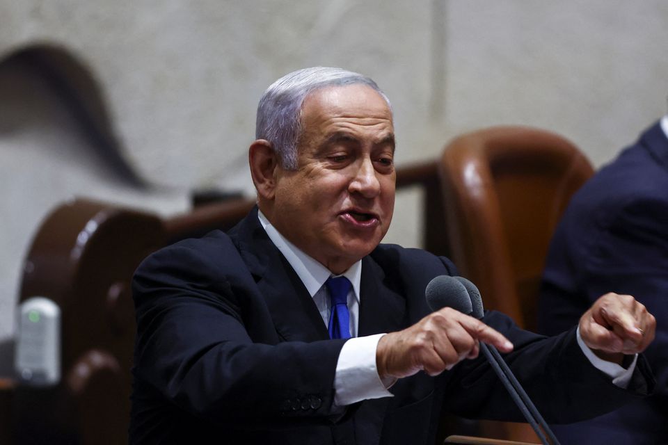Former Israeli Prime Minister Benjamin Netanyahu speaks at the plenum at the Knesset, Israel's parliament, in Jerusalem June 30, 2022 REUTERS/Ronen Zvulun