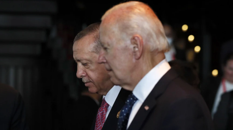 Photo: Turkish President Recep Tayyip Erdoğan, left, walks with U.S. President Joe Biden during the G20 leaders’ summit in Nusa Dua, Bali, Indonesia on Nov. 15, 2022. Source: Made Nagi/Pool Photo via Associated Press