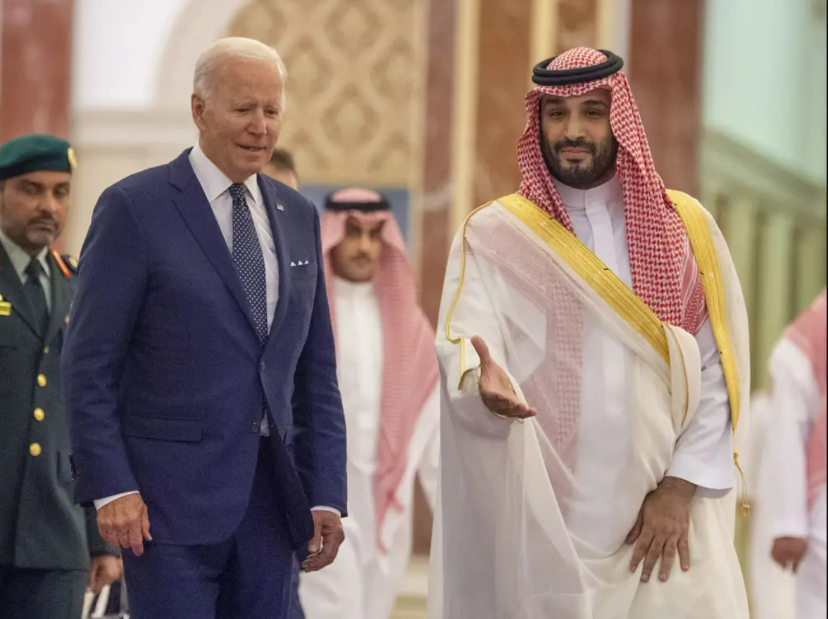 Photo: US President Joe Biden and Saudi Arabian Crown Prince Mohammed bin Salman at Alsalam Royal Palace in Jeddah, Saudi Arabia on July 15, 2022. Source: Royal Court of Saudi Arabia / Handout/Anadolu Agency via Getty Images