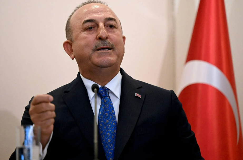 Turkish Foreign Minister Mevlut Cavusoglu speaks during a press conference with his German counterpart in Istanbul on July 29, 2022. OZAN KOSE/AFP VIA GETTY IMAGES