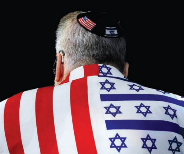 Photo: A member of the audience wears a United States-Israel themed custom suit during an AIPAC convention in Washington. Source: TOM BRENNER/REUTERS.